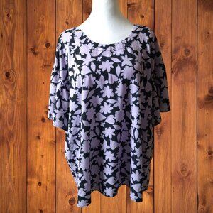 Eloquii Women's Size 16 Floral Leaf Print Short Sleeve Pullover Top Bow Back